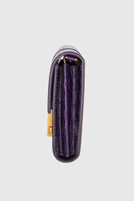 Croc-Embossed Purple T Clasp Chain Bag - #6