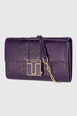 Croc-Embossed Purple T Clasp Chain Bag - #1