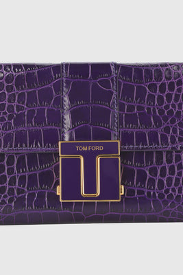 Croc-Embossed Purple T Clasp Chain Bag - #7