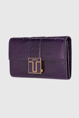 Croc-Embossed Purple T Clasp Chain Bag - #2