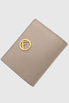 Beige Bi - Fold leather Compact Wallet