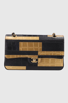 Chanel Crocodile Python Calfskin Embossed Medium Boy Flap Black Gold - #9