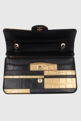 Chanel Crocodile Python Calfskin Embossed Medium Boy Flap Black Gold - #8