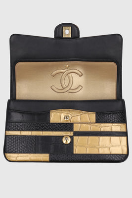 Chanel Crocodile Python Calfskin Embossed Medium Boy Flap Black Gold - #7