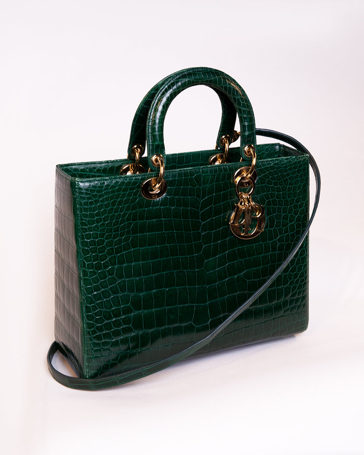 $3500 Balenciaga Forest Green Croc Print Hourglass XS Purse Bag GHW -  Lust4Labels