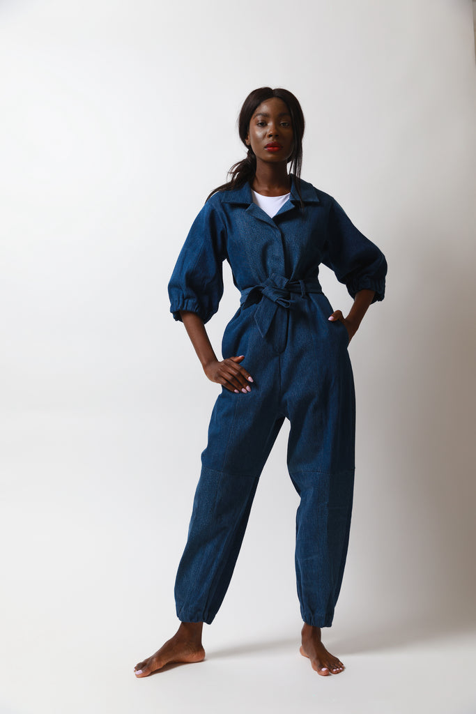 Dark blue cheap denim jumpsuit